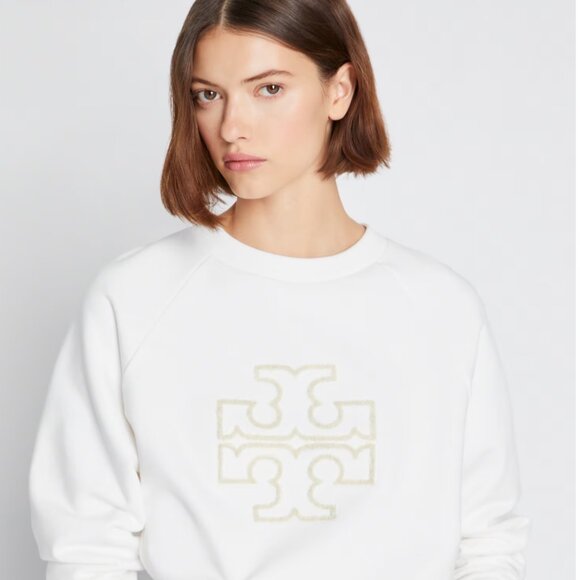 Tory Burch HEAVY FRENCH TERRY LOGO CREWNECK Sweater Sweatshirt White XS - Picture 4 of 16